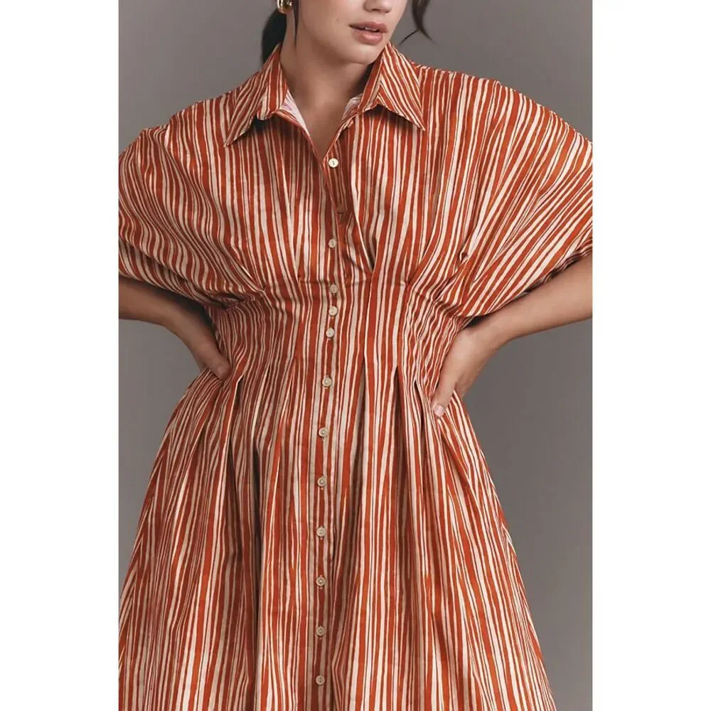 New Anthropologie The Tobie Button-Front Pleated Shirt Dress by Exquise Size M - Picture 2 of 10